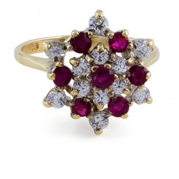 9ct gold Ruby / Cubic Zirconia Cluster Ring size J